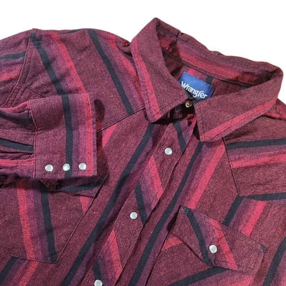 Wrangler Other - Wrangler Western Shirt Red Black Pearl Snap  Woven Striped Flannel Mens Size XXL